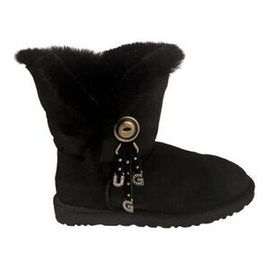 UGG Azalea Boots Black with UGG Silver Rhinestone Bling Letters size 9